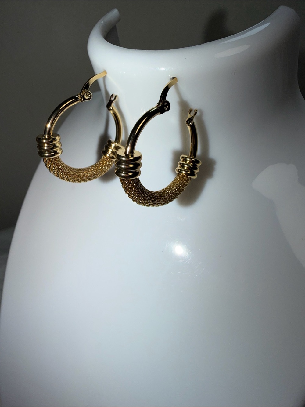 Gold Mesh Hoop Earrings - Elegant Women's Jewelry